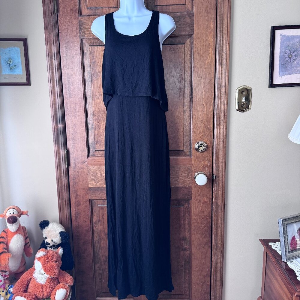Mossimo Black Maxi Tank Dress w/Side Seam Slits & Open Back Medium